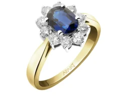 Pierścionek z żółtego i białego złota z brylantami i szafirem - próba 585