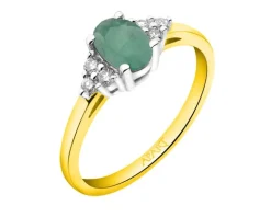 Pierścionek z żółtego i białego złota z brylantami i szmaragdem - próba 585