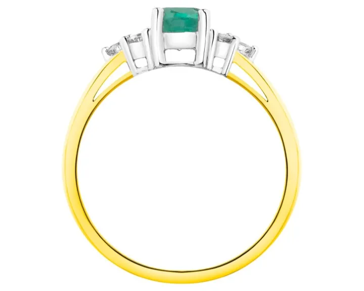 Pierścionek z żółtego i białego złota z brylantami i szmaragdem - próba 585