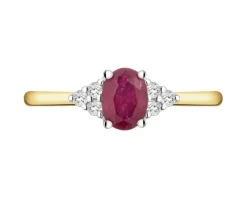 Pierścionek z żółtego i białego złota z brylantami i rubinem - próba 585