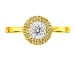 Pierścionek z żółtego i białego złota z diamentami - 0,22 ct - próba 585