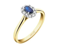 Pierścionek z żółtego i białego złota z brylantami i szafirem - próba 585