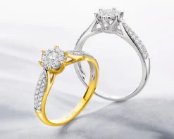 Pierścionek z żółtego i białego złota z brylantami - 0,25 ct - próba 750