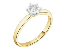 Pierścionek z żółtego i białego złota z brylantem - 0,15 ct - próba 585