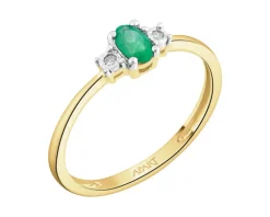 Pierścionek z żółtego i białego złota z brylantami i szmaragdem - próba 585