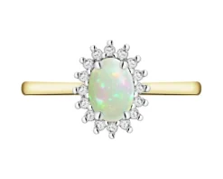 Pierścionek z żółtego i białego złota z brylantami i opalem - próba 585