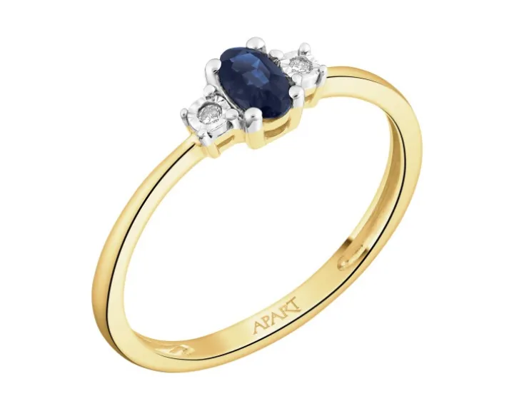 Pierścionek z żółtego i białego złota z brylantami i szafirem - próba 585