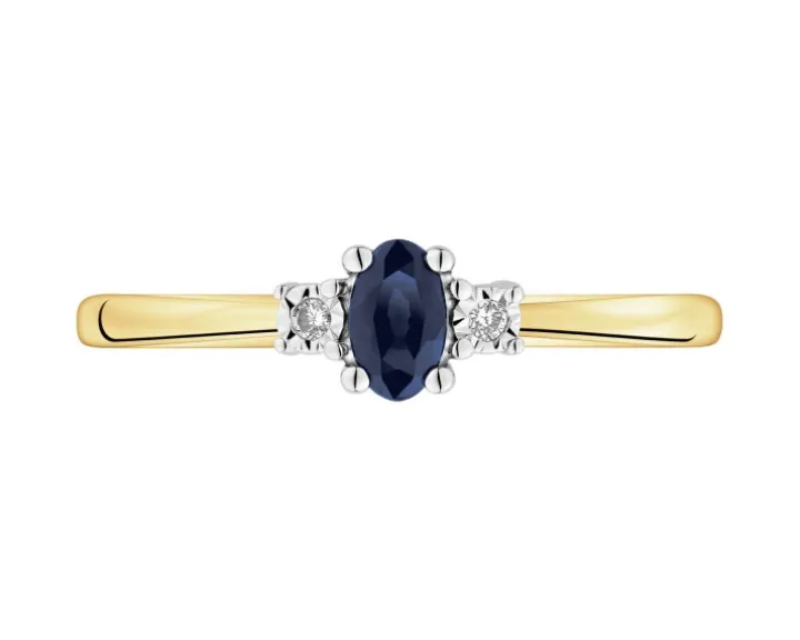 Pierścionek z żółtego i białego złota z brylantami i szafirem - próba 585