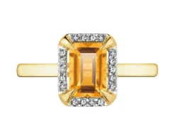 Pierścionek z żółtego złota z diamentami i cytrynem - próba 585