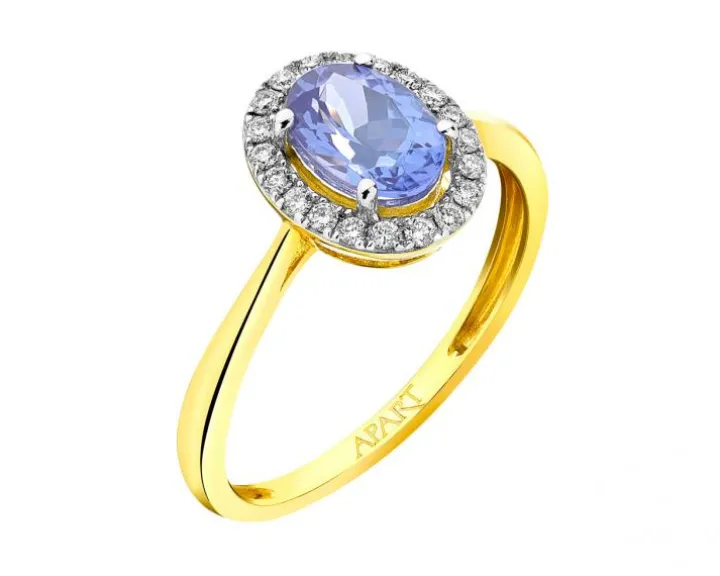 Pierścionek z żółtego złota z brylantami i tanzanitem - próba 585