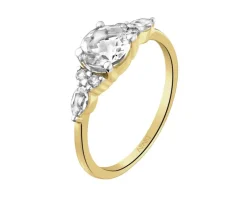 Pierścionek z żółtego złota z brylantami i topazami białymi - próba 585