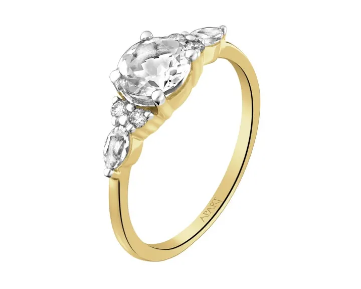 Pierścionek z żółtego złota z brylantami i topazami białymi - próba 585