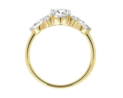 Pierścionek z żółtego złota z brylantami i topazami białymi - próba 585