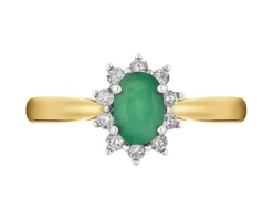 Pierścionek z żółtego złota z brylantami i szmaragdem - próba 585