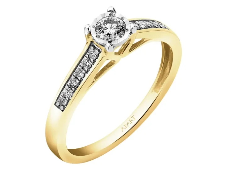 Pierścionek z żółtego złota z brylantami - 0,24 ct - próba 585