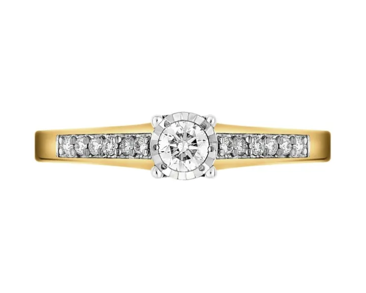 Pierścionek z żółtego złota z brylantami - 0,24 ct - próba 585