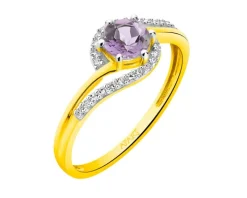 Pierścionek z żółtego złota z diamentami - 0,10 ct - próba 585