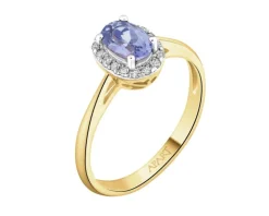 Pierścionek z żółtego złota z diamentami i tanzanitem - próba 585