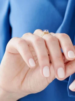 Pierścionek z żółtego złota z diamentami i tanzanitem - próba 585