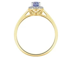 Pierścionek z żółtego złota z diamentami i tanzanitem - próba 585