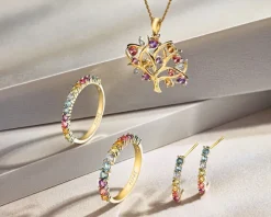 Pierścionek z żółtego złota z brylantem i kamieniami ozdobnymi - próba 585