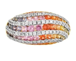 Pierścionek z żółtego złota z brylantami i szafirami kolorowymi - próba 585