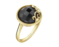 Pierścionek z żółtego złota z diamentem i onyksem - próba 585