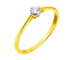 Pierścionek z żółtego złota z brylantem - serce - 0,05 ct - próba 585