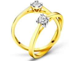 Pierścionek z żółtego złota z brylantem - serce - 0,05 ct - próba 585