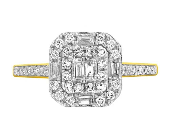 Pierścionek z żółtego złota z diamentami - 0,40 ct - próba 585