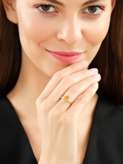 Pierścionek z żółtego złota z diamentami i cytrynem - próba 375