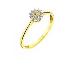 Pierścionek z żółtego złota z brylantami - 0,06 ct - próba 375