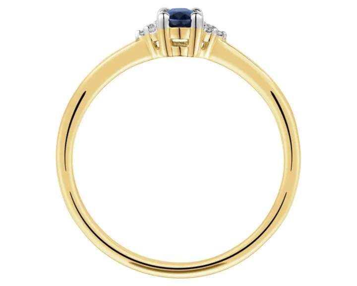 Pierścionek z żółtego złota z diamentami i szafirem - próba 375