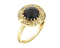 Pierścionek z żółtego złota z diamentami i onyksem - próba 585