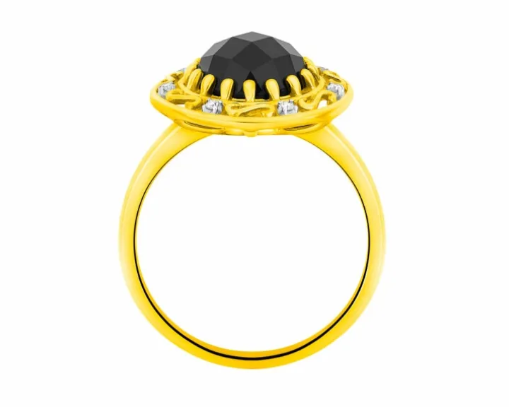 Pierścionek z żółtego złota z diamentami i onyksem - próba 585