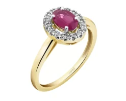 Pierścionek z żółtego złota z diamentami i rubinem - próba 585