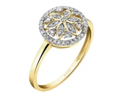 Pierścionek z żółtego złota z diamentami - rozeta - 0,20 ct - próba 585