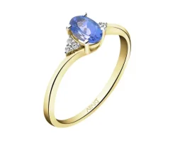 Pierścionek z żółtego złota z brylantami i tanzanitem - próba 585