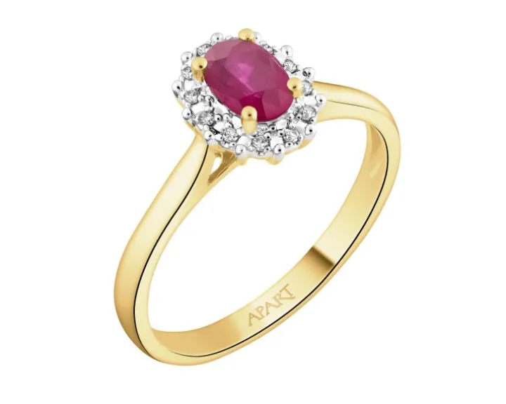 Pierścionek z żółtego złota z diamentami i rubinem - próba 585