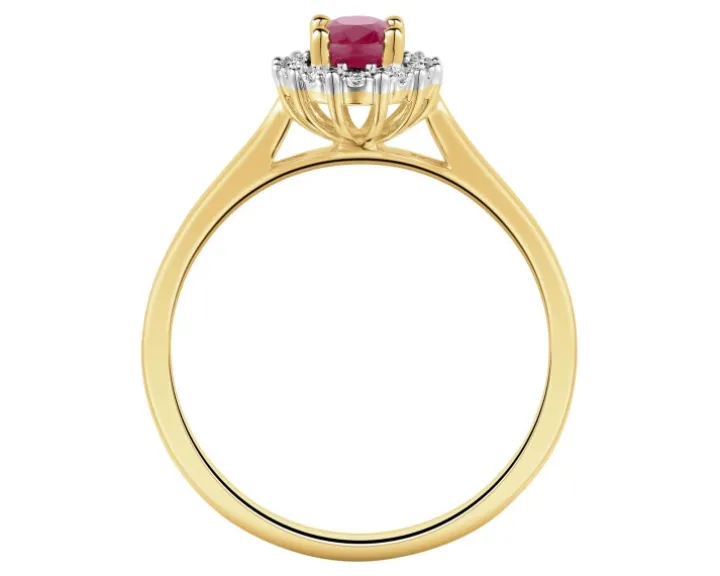 Pierścionek z żółtego złota z diamentami i rubinem - próba 585