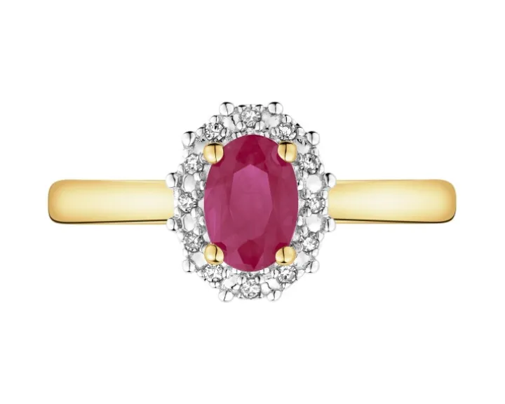 Pierścionek z żółtego złota z diamentami i rubinem - próba 585