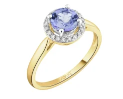 Pierścionek  z żółtego złota z diamentami i tanzanitem - próba 585