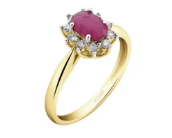 Pierścionek z żółtego złota z brylantami i rubinem - próba 585
