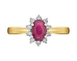 Pierścionek z żółtego złota z brylantami i rubinem - próba 585