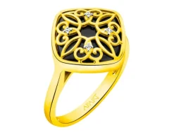 Pierścionek z żółtego złota z diamentami - 0,05 ct - próba 375