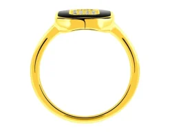 Pierścionek z żółtego złota z diamentami i emalią - 0,08 ct - próba 585
