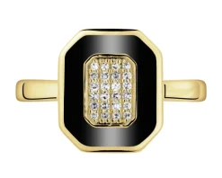 Pierścionek z żółtego złota z diamentami i emalią - 0,08 ct - próba 585