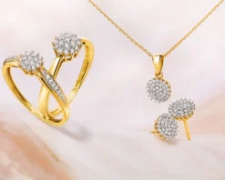 Pierścionek z żółtego złota z diamentami - 0,12 ct - próba 585