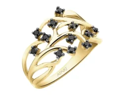 Pierścionek z żółtego złota z czarnymi brylantami - 0,21 ct - próba 585