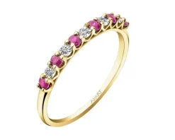 Pierścionek z żółtego złota z diamentami i rubinami - próba 375